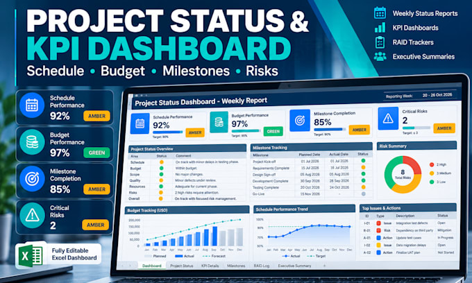 create pmo weekly status reports and project portfolio dashboards