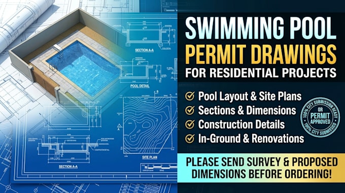 create swimming pool permit drawings, site plans and construction plans