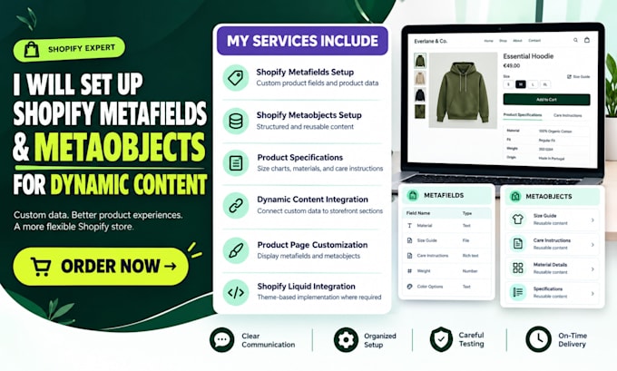 set up shopify metafields and metaobjects for dynamic content