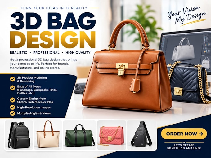 design a realistic 3d bag, handbag, tote bag, or backpack