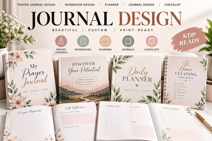 do prayer journal design, workbook design, planner, journal design, checklist