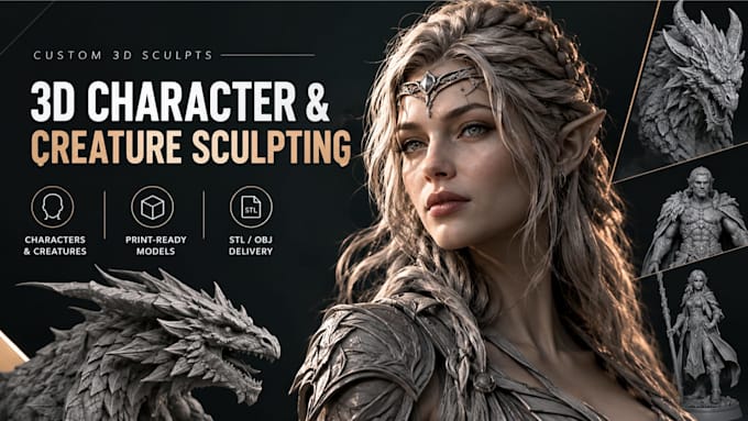 create 3d character and creature sculpts for 3d printing