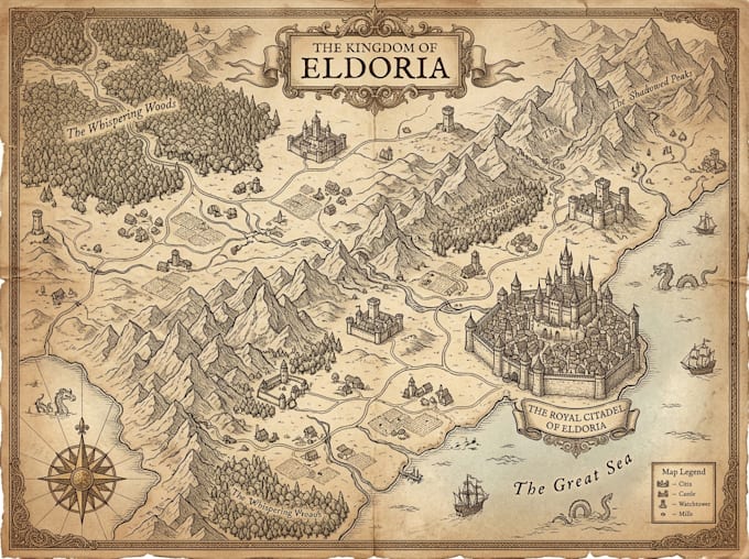 create fantasy world map medieval map continent map for author and worldbuilding