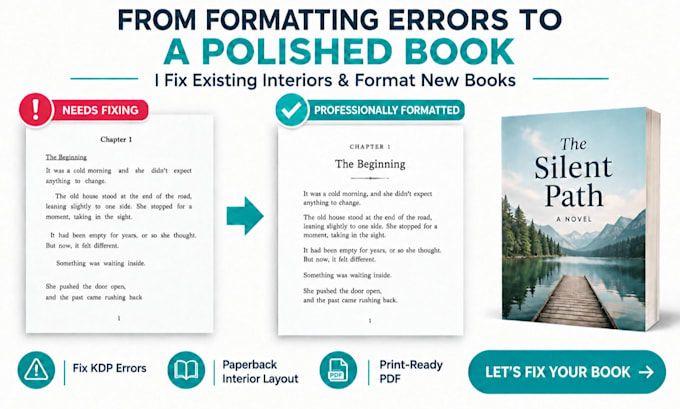 fix, edit canva amazon KDP book formatting errors, margins, bleed, interior