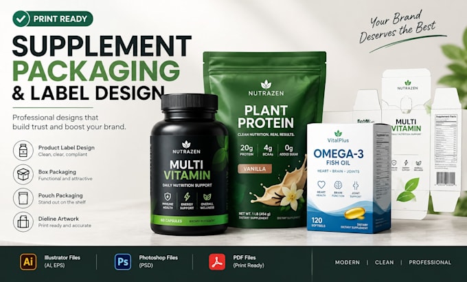 design supplement packaging vitamin labels pouch boxes label dieline artwork