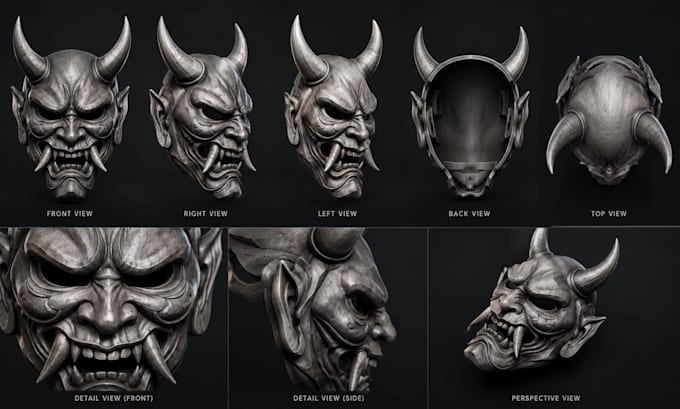 Design oni mask, anime mask, dj mask, and 2d to 3d models in maya by ...
