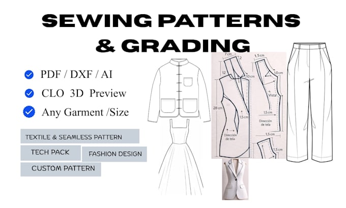 create custom sewing patterns draft clothing patterns and grade sizes in PDF dxf