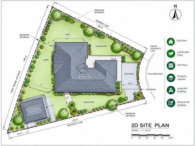 design 2d site plan, landscape plan plot plan, and property layout in autocad