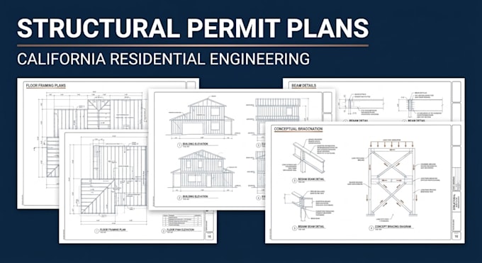 california structural permit plans, seismic design, beam sizing framing drawings