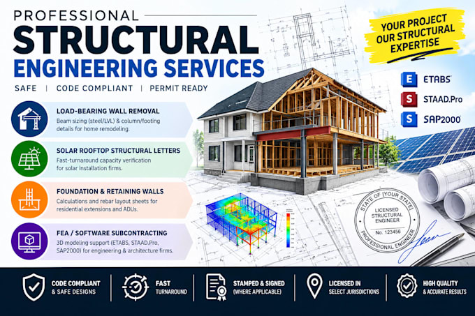 provide solar structural load analysis letter building plan drafting design