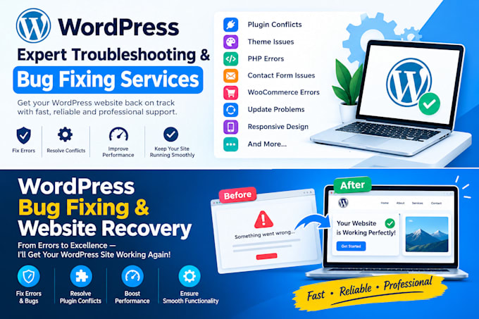 fix wordpress bugs errors plugin conflicts website issues customize elementor