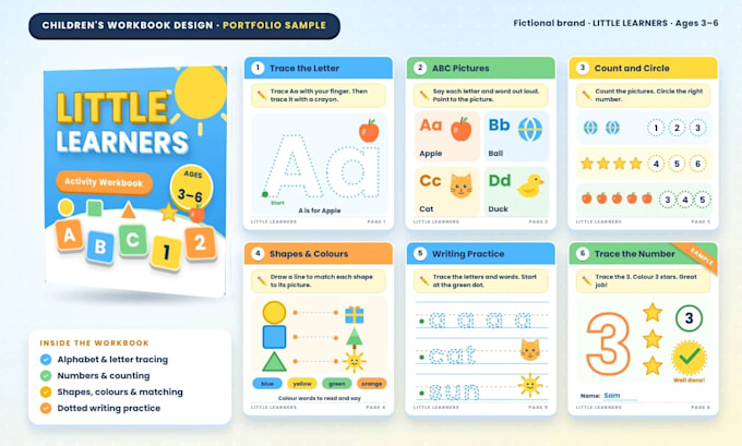 design children educational workbooks, learning worksheet, and activity books