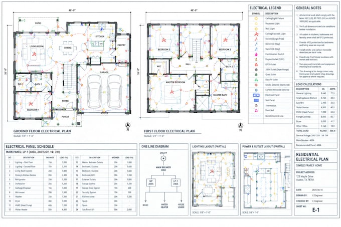 design electrical plans, load calculations and panel schedules for US UK au