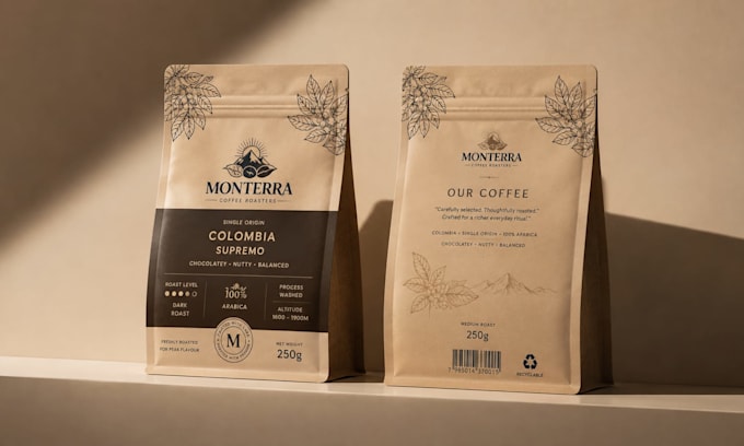 design coffee packaging, coffee bags and labels