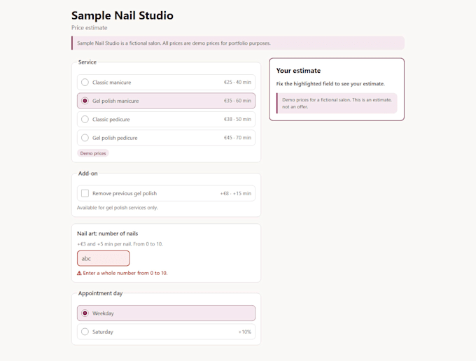 build a custom web based price calculator