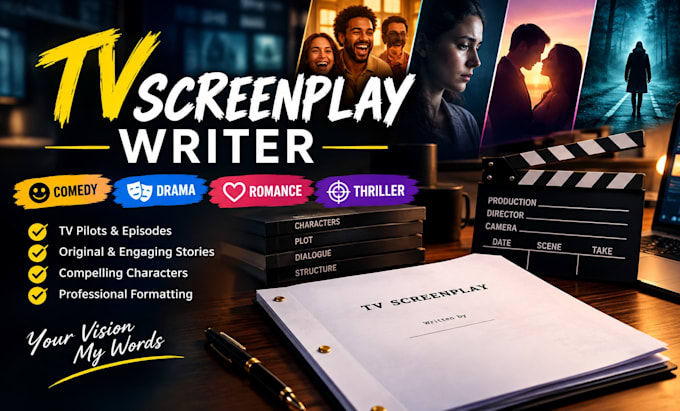 write a comedy, drama, romance, and thriller TV screenplay