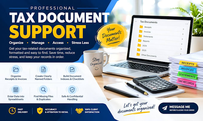 organize tax documents, receipts, invoices and financial records