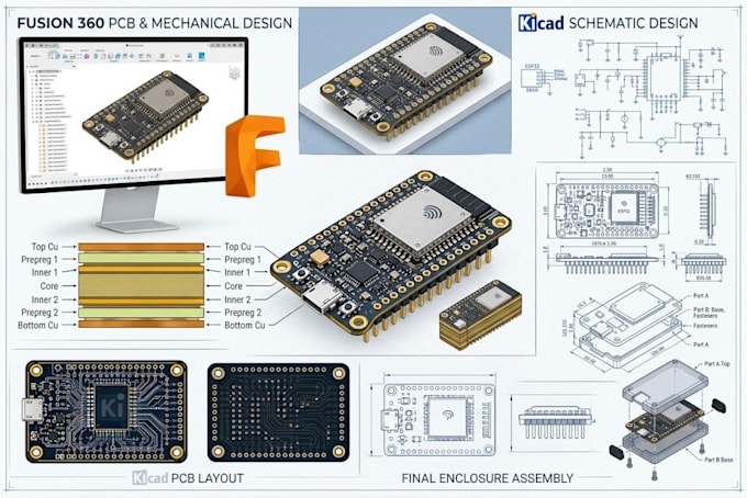 design a custom esp32 pcb layout in kicad