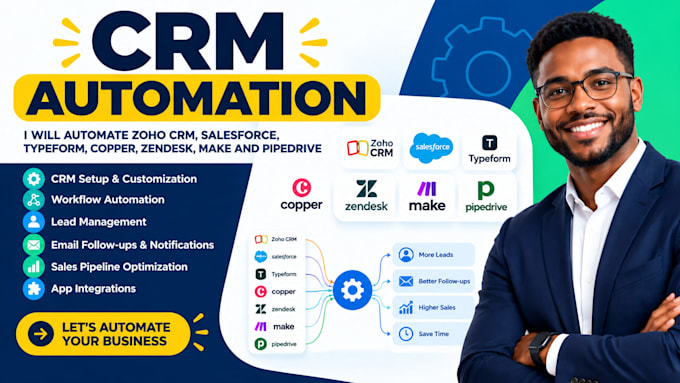 automate zoho CRM, salesforce, typeform, copper, zendesk, make, pipedrive