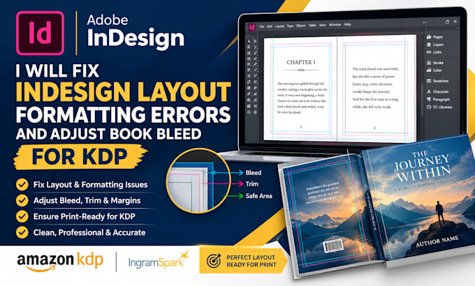 fix indesign layout formatting errors and adjust book bleed for kdp