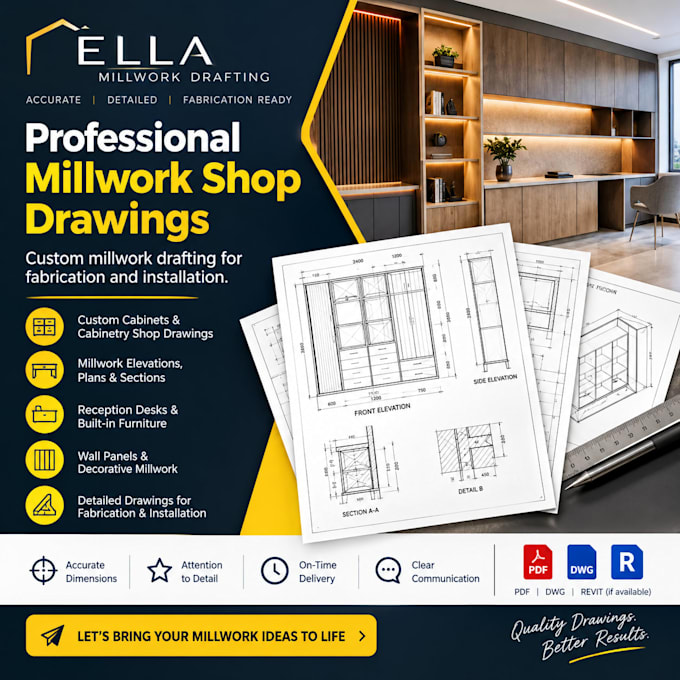 draft millwork shop drawings for fabrication