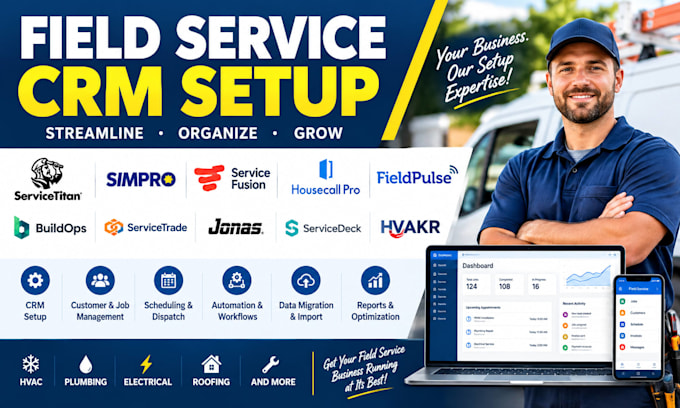 setup servicetitan, simpro, housecall pro, buildops, fieldpulse servicedeck CRM