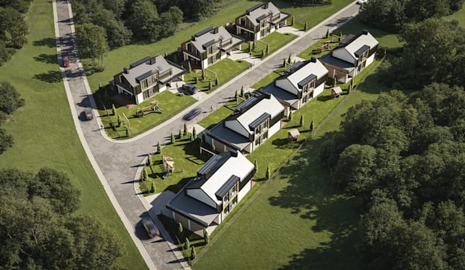 Town House Rendering Visualize modern suburban residential complex,real estate townhouse,3d ...