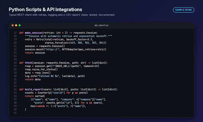 fix bugs or write python scripts and API integrations