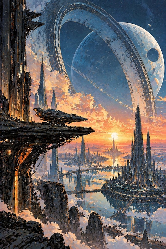 design cinematic sci fi book covers with space and alien worlds