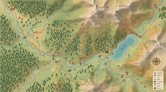 create 2d hiking maps, trail maps, topographic maps and camping guides
