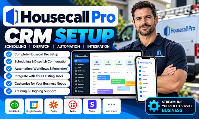 setup housecall pro CRM, scheduling, dispatch, automation, integration