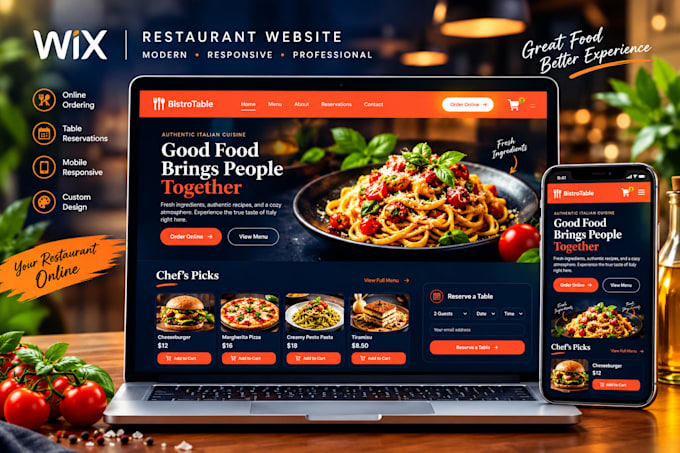design a wix restaurant website with online menu and ordering