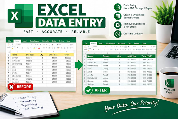 do microsoft excel data entry, formatting and spreadsheets tasks