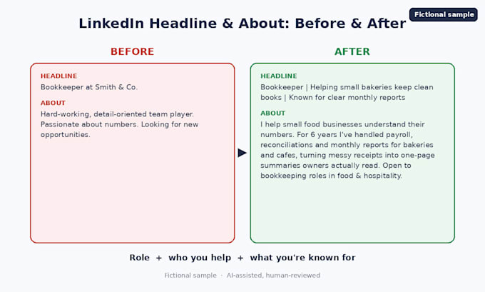 rewrite your linkedin headline, about section, and experience