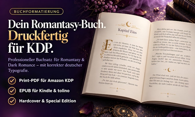 formatiere dein romantasy oder dark romance buch druckfertig fur KDP