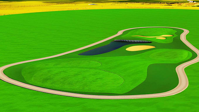 create a realistic 3d golf course design, golf club and landscape rendering