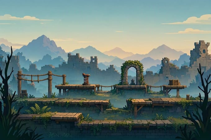 draw 2d game environment and parallax platformer background
