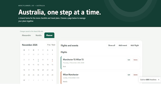 build a custom interactive planner website