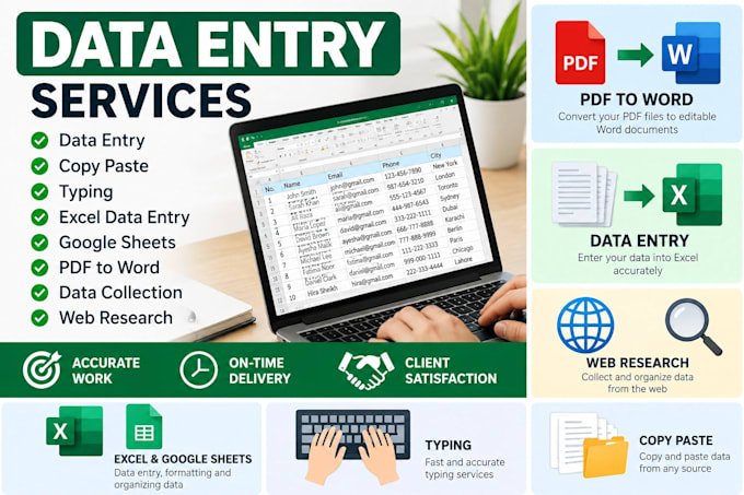 do data entry, typing, copy paste, audio trimming and google sheets