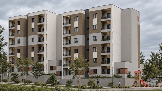 render hillside apartment complex, remodel outdated house, home exterior visual