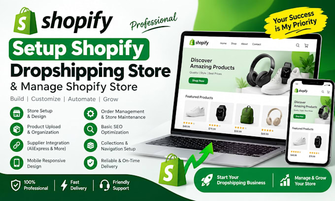 setup shopify dropshipping store, manage shopify store
