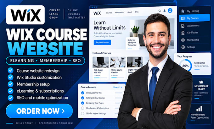 wix online course redesign wix studio, elearning, membership and SEO development