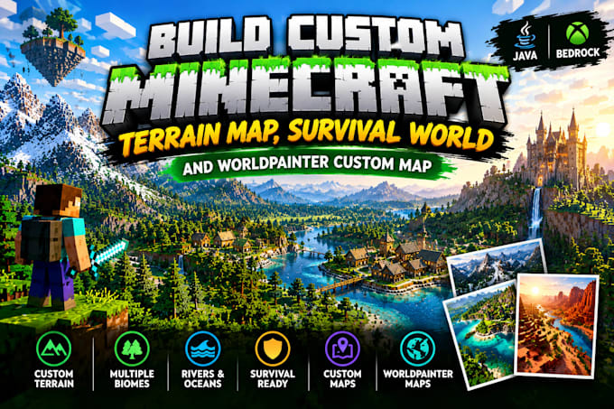 build custom mindcraft terrain map, survival world and worldpainter custom map
