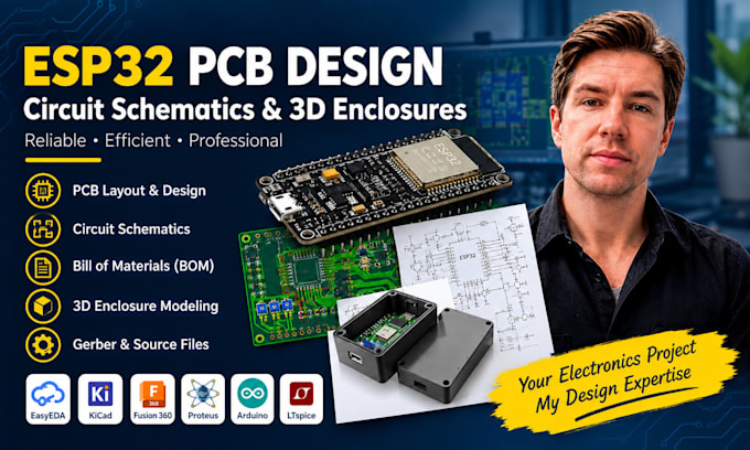 Design esp32 pcb, circuit schematics and 3d pcb enclosure by Daniel ...