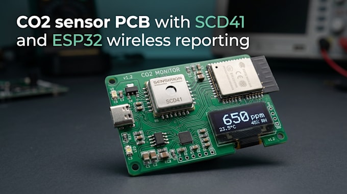 design a co2 sensor pcb with scd41 and esp32 wireless reporting