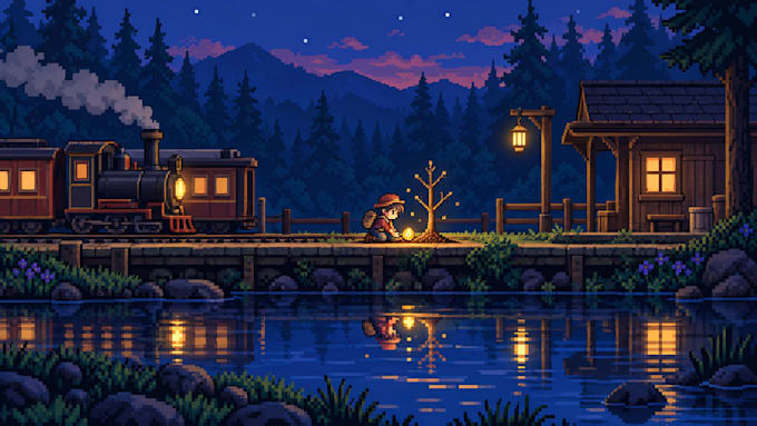 create a looping pixel art animation, background, or game scene