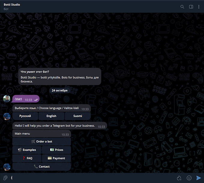 build a telegram bot for bookings, orders and online shops