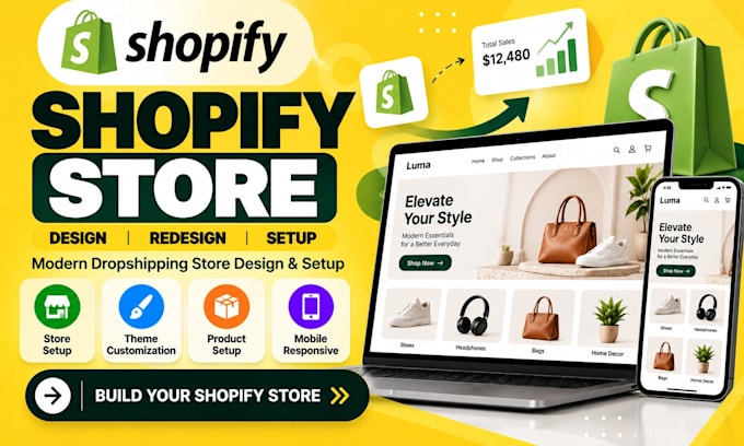 build shopify store website, redesign shopify website and copy dropshipping site