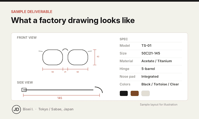 design eyewear frames and create factory ready 2d technical drawings
