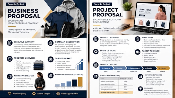 write a professional business proposal, project proposal, and business plan